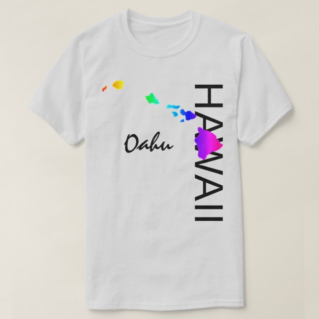 CAMISETA OAHU - ILHAS HAWAII NEON RAINBOW (Frente do Design)