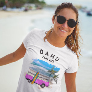 Camiseta Oahu Kamaʻaina Rosa Prancha de Surf Antiga Van
