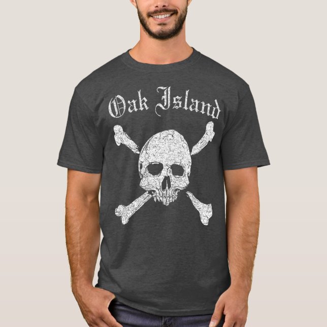 Camiseta Oak Island Skull Crossbones Afastados Impressão (Frente)
