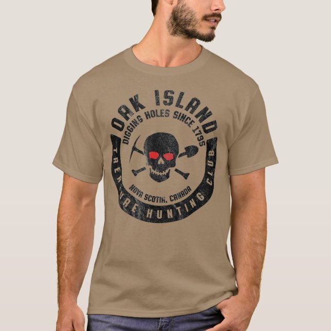 Camiseta Oak Island Treasure Hunting Club Vintage Skull (Frente)