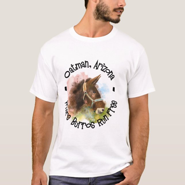 Camiseta Oatman, Arizona, Onde Burros Correm Livres (Frente)