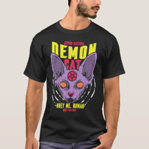Camiseta Obedeça-me a Gato de Demônio Satânico Hípno Humano