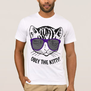 Camiseta OBEDEÇA O GATINHO! T-shirts CAT engraçadas