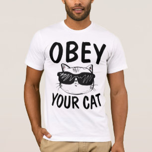 Camiseta OBEDEÇAM SEU GATO, T-shirts Engraçadas