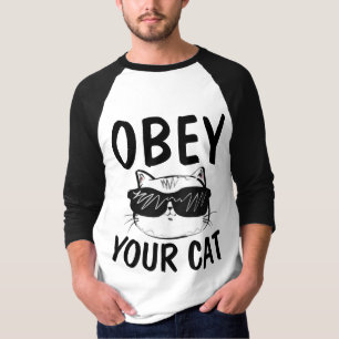 Camiseta OBEDEÇAM SEU GATO, T-shirts Engraçadas