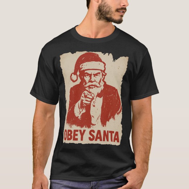 Camiseta Obey Santa – Funny Retro Propaganda Christmas Tee (Frente)