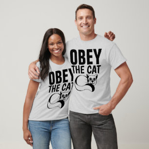 Camiseta OBEY THE CAT, T-shirts masculinas engraçadas