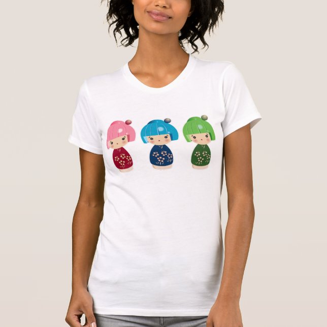 Camiseta Objectivas triplas de Kokeshi (Frente)