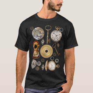 Camiseta Objetos Steampunk Gears Pocket watch Skeleton Key