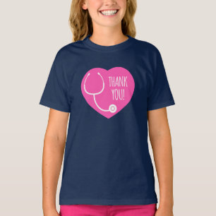 Camiseta Obrigado  Estetoscópio de Coração Rosa