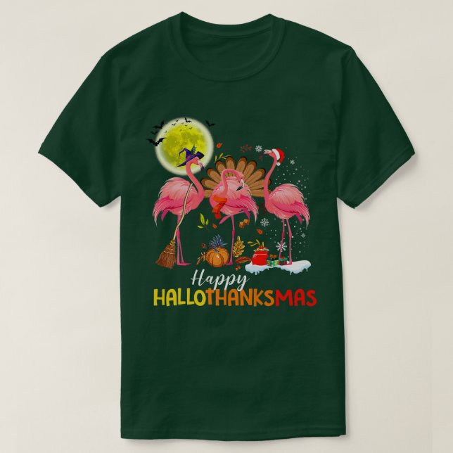 Camiseta Obrigado Feliz de Halloween do Flamingo Flamingo H (Frente do Design)