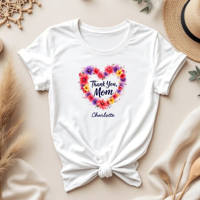 Camiseta Obrigado Mãe | Dia de as mães Floral Personalizado (Criador carregado)