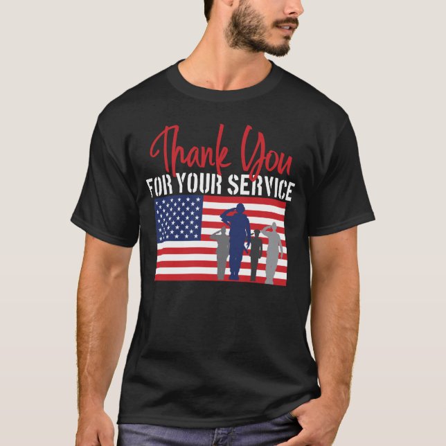 Camiseta Obrigado para seu veterano patriótico do serviço (Frente)