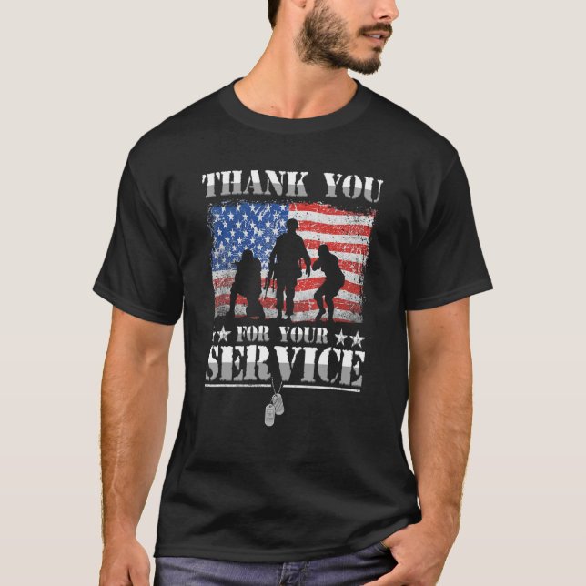 Camiseta Obrigado Pelo Seu Serviço De Veteranos Patrióticos (Frente)