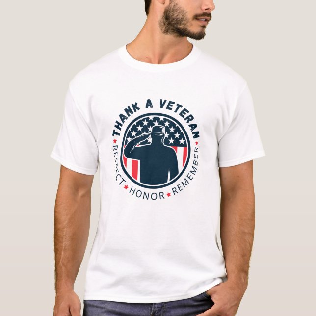 Camiseta Obrigado Respeito Veterano, Honra, Lembre-se (Frente)