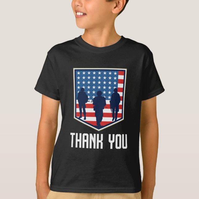 Camiseta Obrigado Soldados Americanos Flag EUA (Frente)