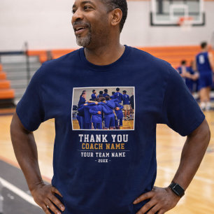 Camiseta Obrigado Treinador Nome da Equipe e Foto Azul