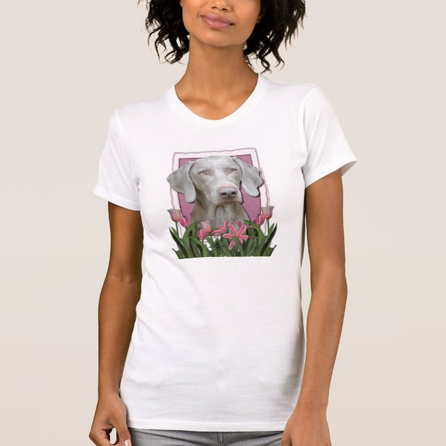 Camiseta Obrigado - tulipas cor-de-rosa - Weimeraner - (Frente)