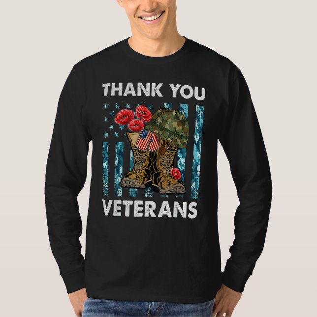 Camiseta Obrigado Veteran Combat Boots Flowers Veteran Da (Frente)