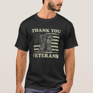 Camiseta Obrigado Veteranos Bandeira Americana Combate Boot