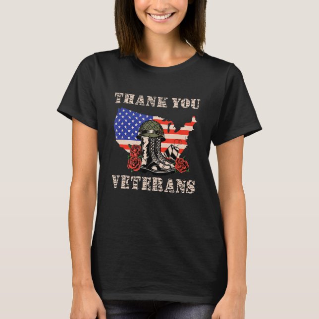 Camiseta Obrigado Veteranos Combatem Botas Helmet Veterans  (Frente)