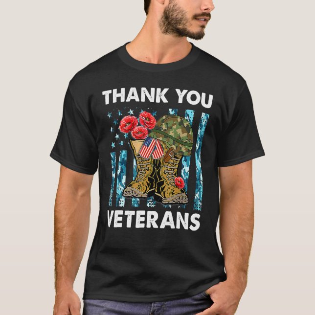 Camiseta Obrigado Veteranos Combatem Botas Poppy Flor Para  (Frente)