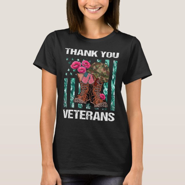 Camiseta Obrigado Veteranos Combatem Botas Poppy Flor Veter (Frente)