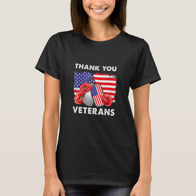 Camiseta Obrigado Veteranos Combatem Botas Poppy Flor Veter (Frente)
