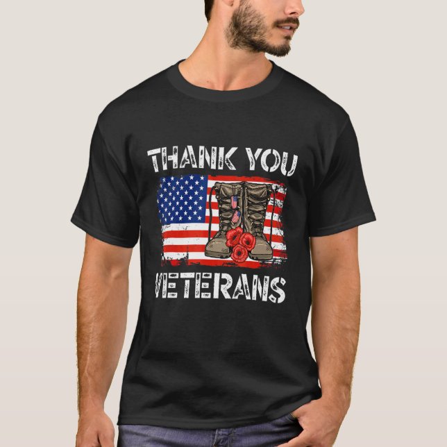 Camiseta Obrigado Veteranos Combatem Botas Veteranos Dia Am (Frente)