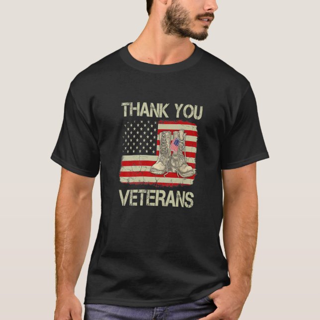 Camiseta Obrigado Veteranos Combatem Botas Veteranos Dia Am (Frente)