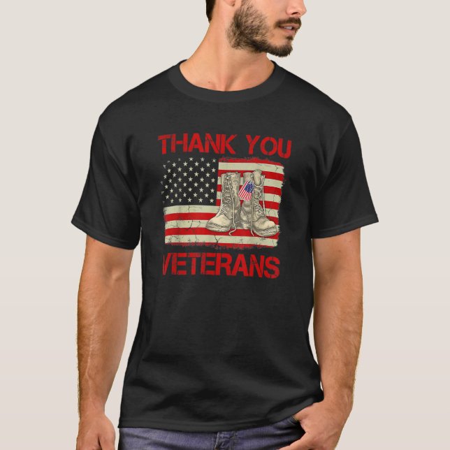Camiseta Obrigado Veteranos Combatem Botas Veteranos Dia Am (Frente)