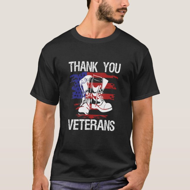 Camiseta Obrigado Veteranos Combatem Botas Veteranos Dia Am (Frente)