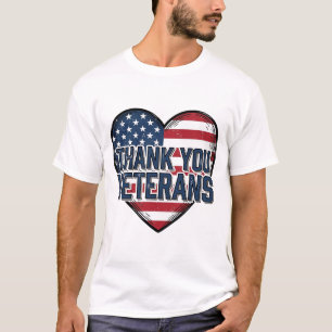 Camiseta Obrigado Veteranos Coração Patriótico Design Vinta