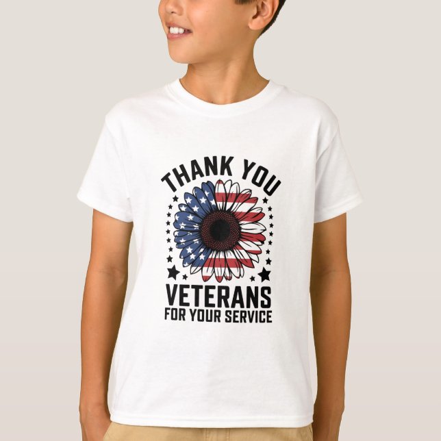 Camiseta Obrigado Veteranos Militares de Girassol Dia dos V (Frente)