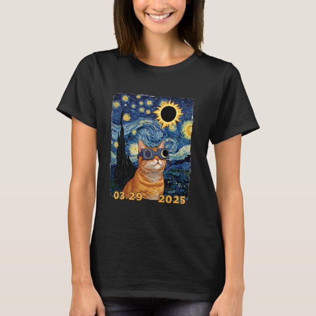 Camiseta Observador de Estrelas de Gato u2013 Eclipse Solar (Frente)