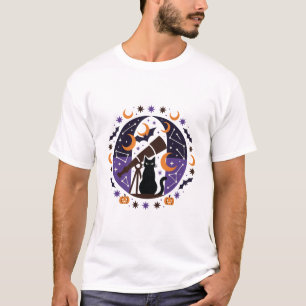 Camiseta Observador de Estrelas Gato Preto Noite de Hallowe