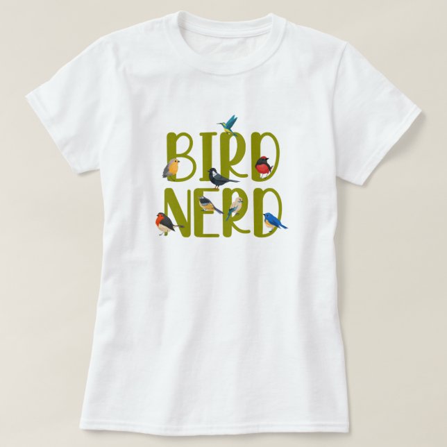 Camiseta Observando o pássaro Nerd (Frente do Design)