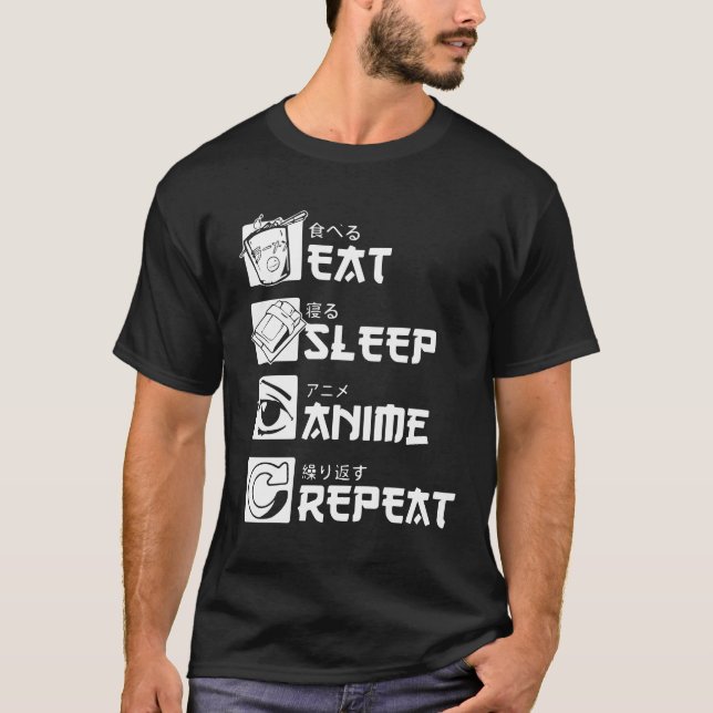 Camiseta Obsessão Anime: Coma, Dorme, Anime, Repita (Frente)
