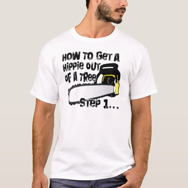 Camiseta Obtenha hippys fora de suas árvores (Frente)