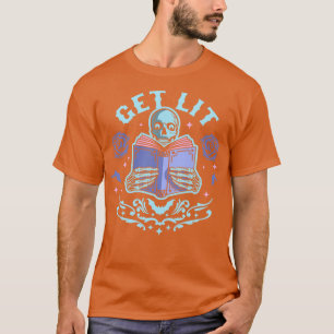 Camiseta Obter Literatura Literatura Esqueleto Lendo Biblio