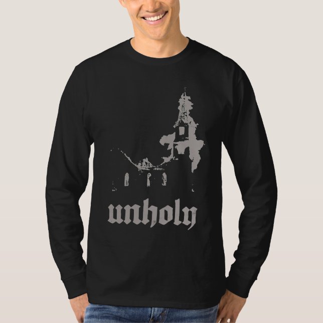 Camiseta Occult Baphomet Atheist Burning Church Unholy Sata (Frente)