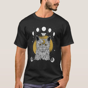 Camiseta Occult Dark Academia Cat Com Fases Da Lua
