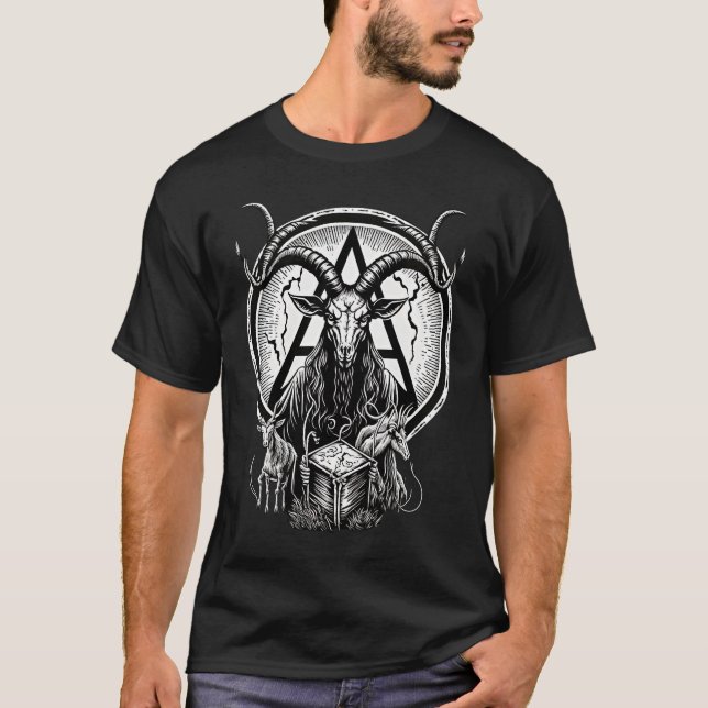 Camiseta Occult Gothic Demon Head  Baphomet With Horns (Frente)