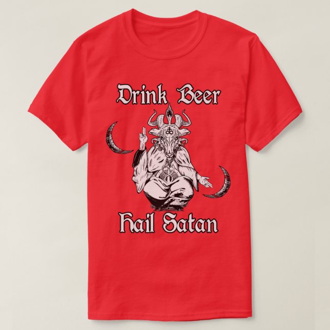 Camiseta Occulto Gótico Satânico Horror Baphomet Beer Hai (Frente do Design)