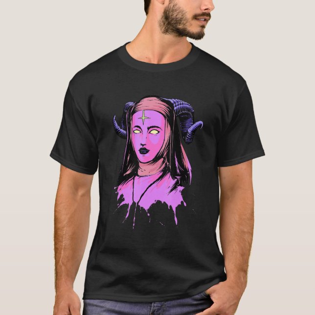 Camiseta Occulto Satânico do Demônio Gótico Pastel Nun Unho (Frente)