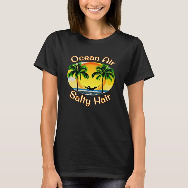 Camiseta Ocean Air Saly Hair Funny Beach Summer (Frente)