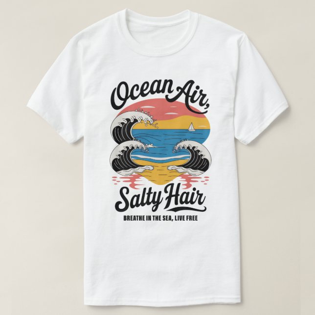 Camiseta Ocean Air Saly Hair Surf Beach Design (Frente do Design)