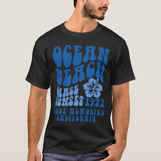 Camiseta Ocean Beach Chase Sunset 1971 Memórias Suft Califo (Frente)