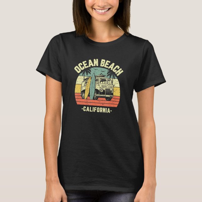 Camiseta Ocean Beach Retro Surfing Van California Surfer (Frente)