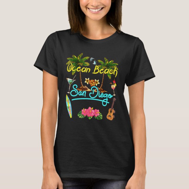 Camiseta Ocean Beach San Diego Summer Palm Surf Sun Set Pal (Frente)
